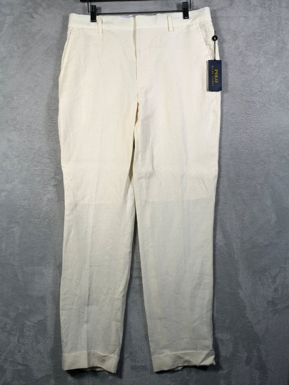 Polo Ralph Lauren Pants Mens 32x32 Cream Linen Cuffed Dress Trousers Cream $248